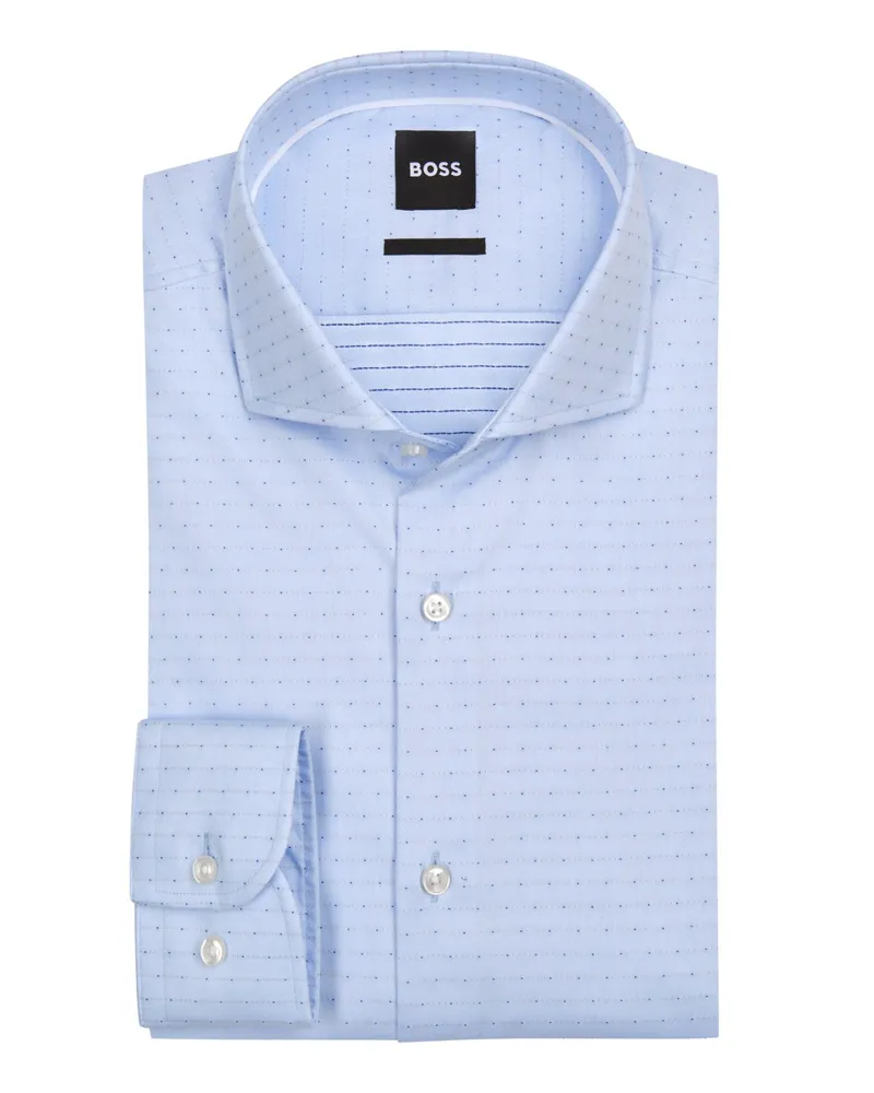 HUGO BOSS Hemd mit feinem Webmuster, Slim Fit in Hellblau