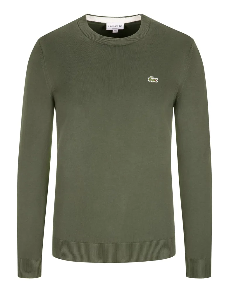 Lacoste Strick-Pullover mit Logo-Aufnäher, Regular Fit in Oliv