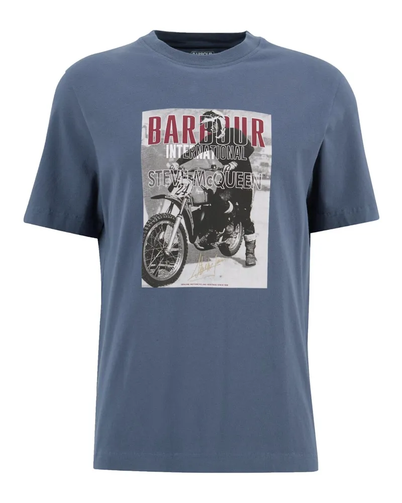 Barbour T-Shirt aus Baumwolle mit Frontprint in Hellblau