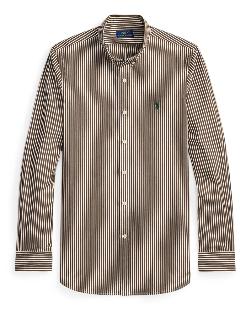 Ralph Lauren Glattes Streifenhemd mit Stretch-Anteil, Custom Fit in Braun