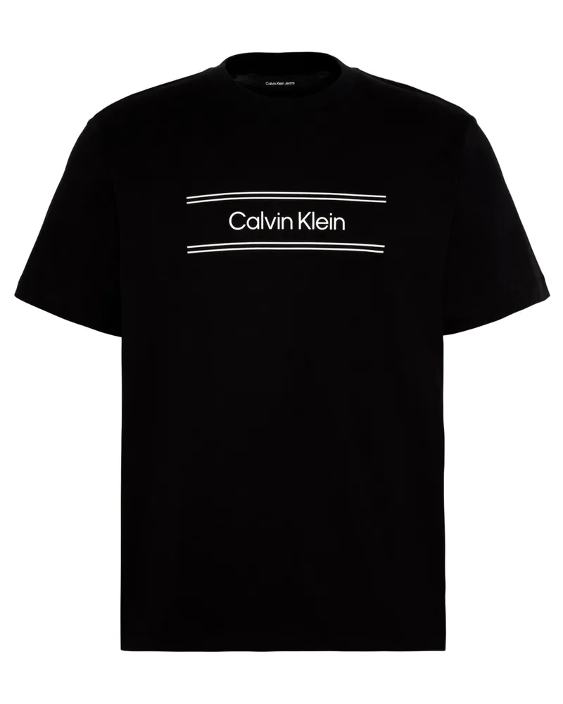 Calvin Klein T-Shirt aus Baumwolle mit Label-Print, Regular Fit in Schwarz