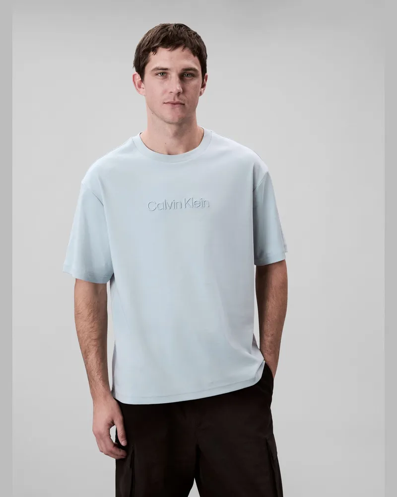 Calvin Klein Softes Jersey-T-Shirt  mit gesticktem Label-Schriftzug in Graublau