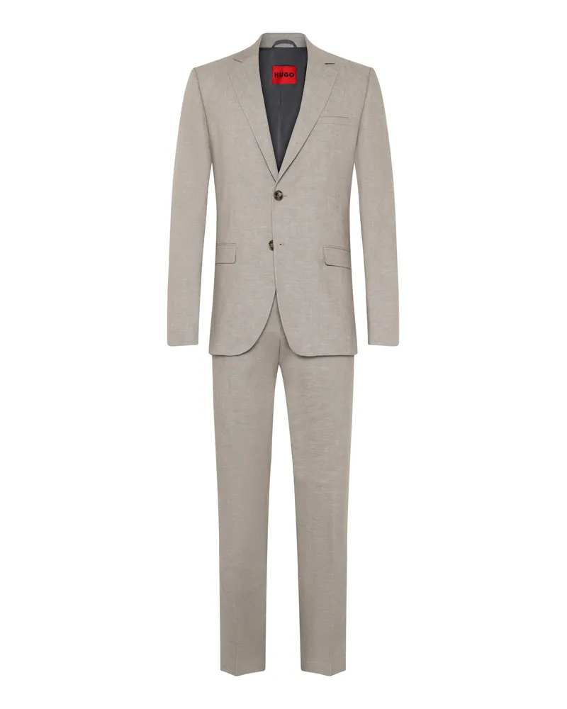HUGO BOSS Einreihiger Blazer aus einem Baumwoll-Leinen-Gemisch mit fallendem Revers in Beige