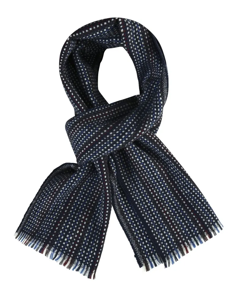 DANTE Softer Wollschal mit Kleinmuster und Fransen in Marine
