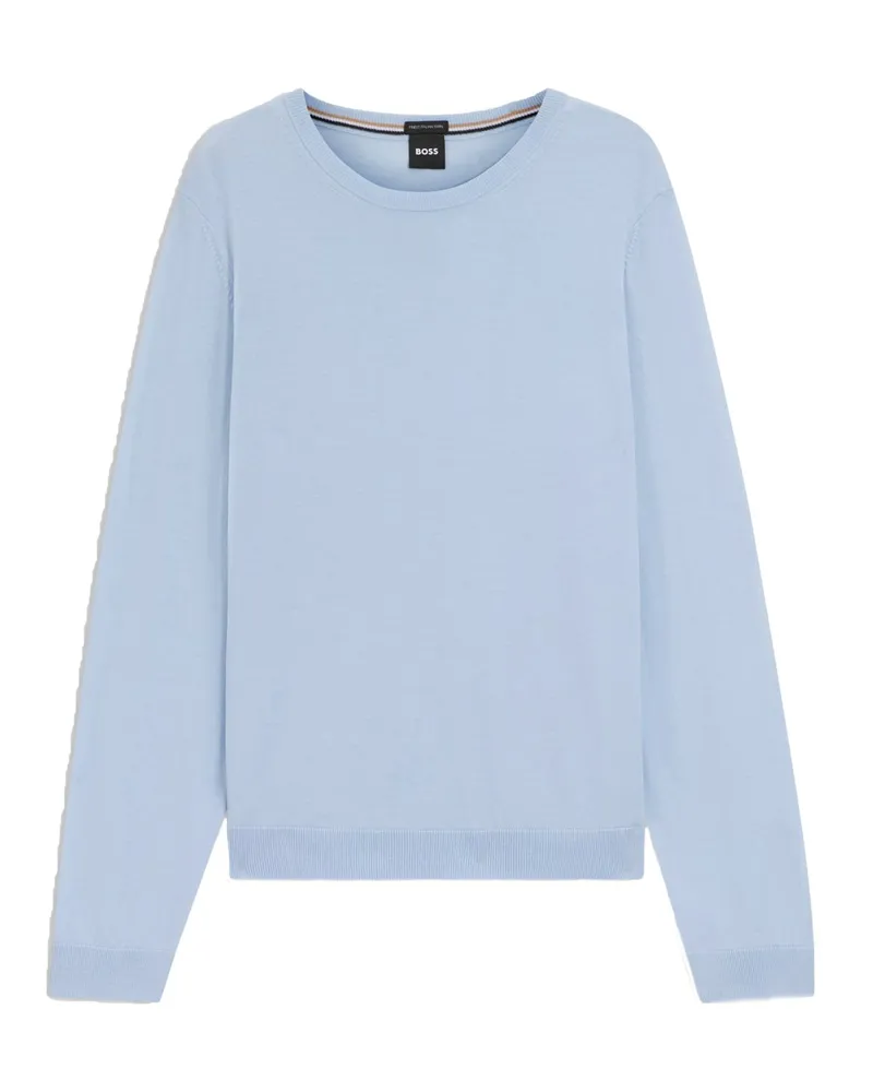 HUGO BOSS Rundhals-Pullover aus leichtem Schurwollstrick in Hellblau