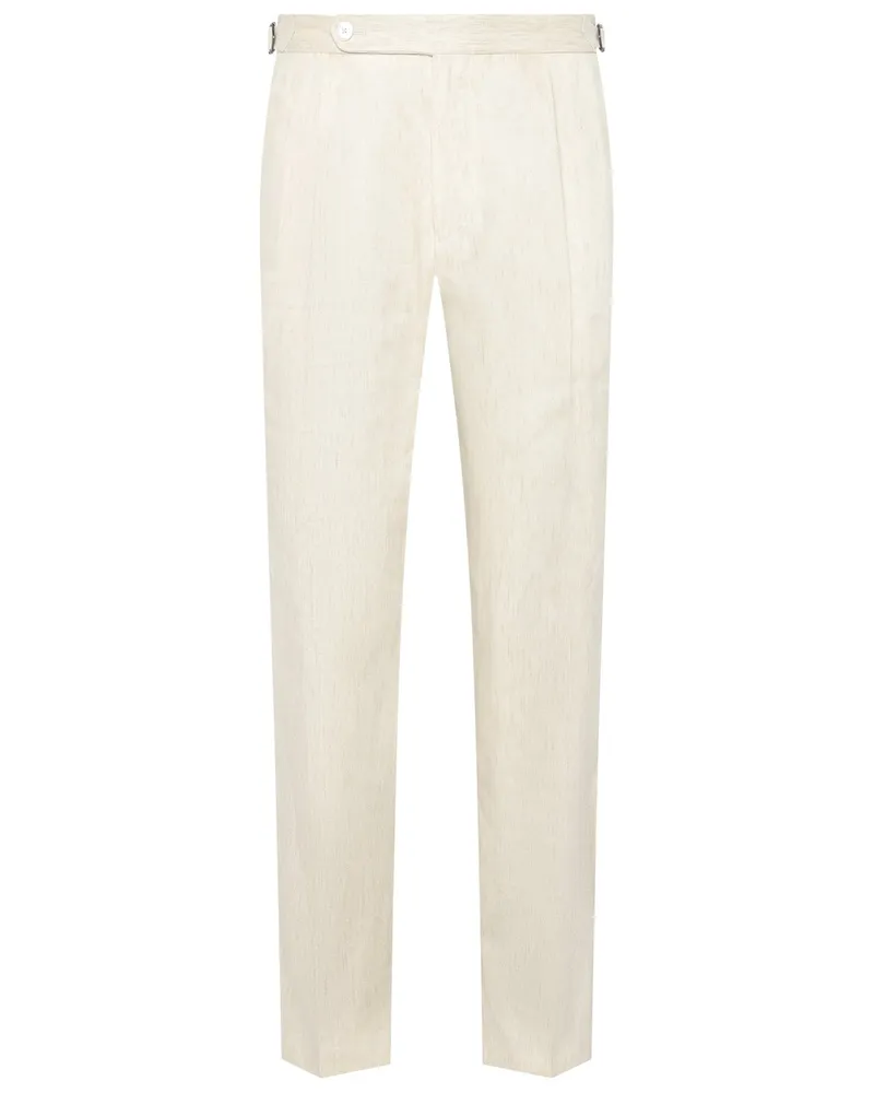 HUGO BOSS Leichte Leinenhose mit verstellbaren Riegeln am Bund in Beige