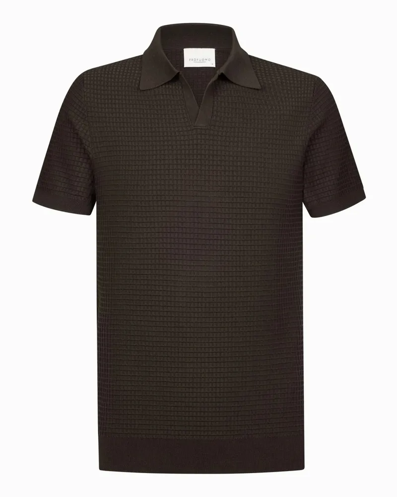 Profuomo Waffelstrick-Poloshirt mit Tencel™ und Seide in Braun