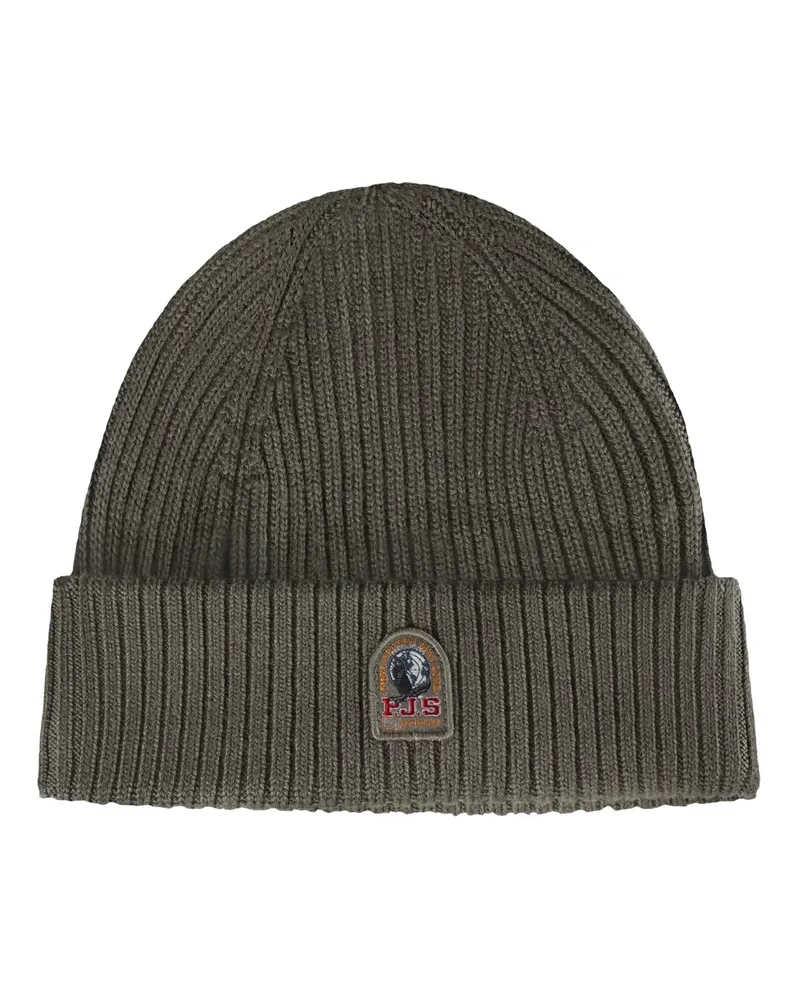 Parajumpers Strickmütze aus einem Merinowoll-Mix mit Logo-Aufnäher in Oliv