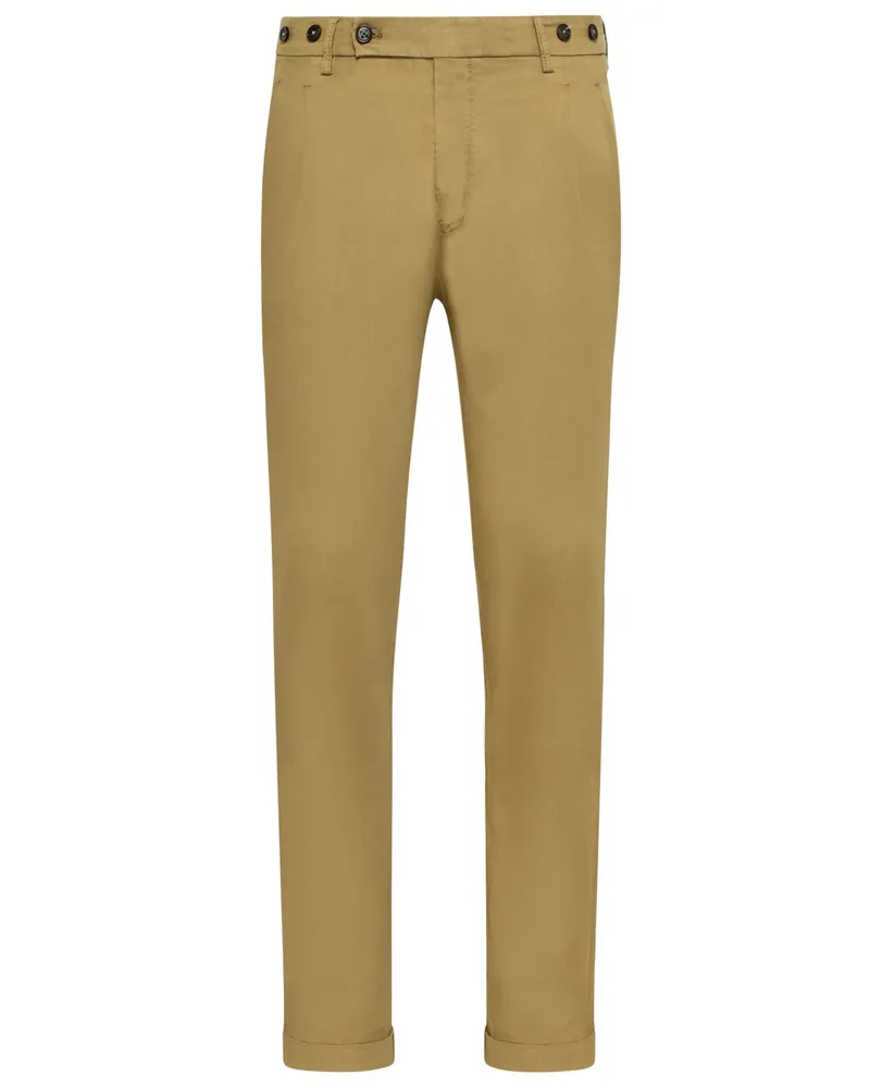 Berwich Stretch-Chino mit doppelter Bundfalte und Umschlag, Slim Fit in Beige