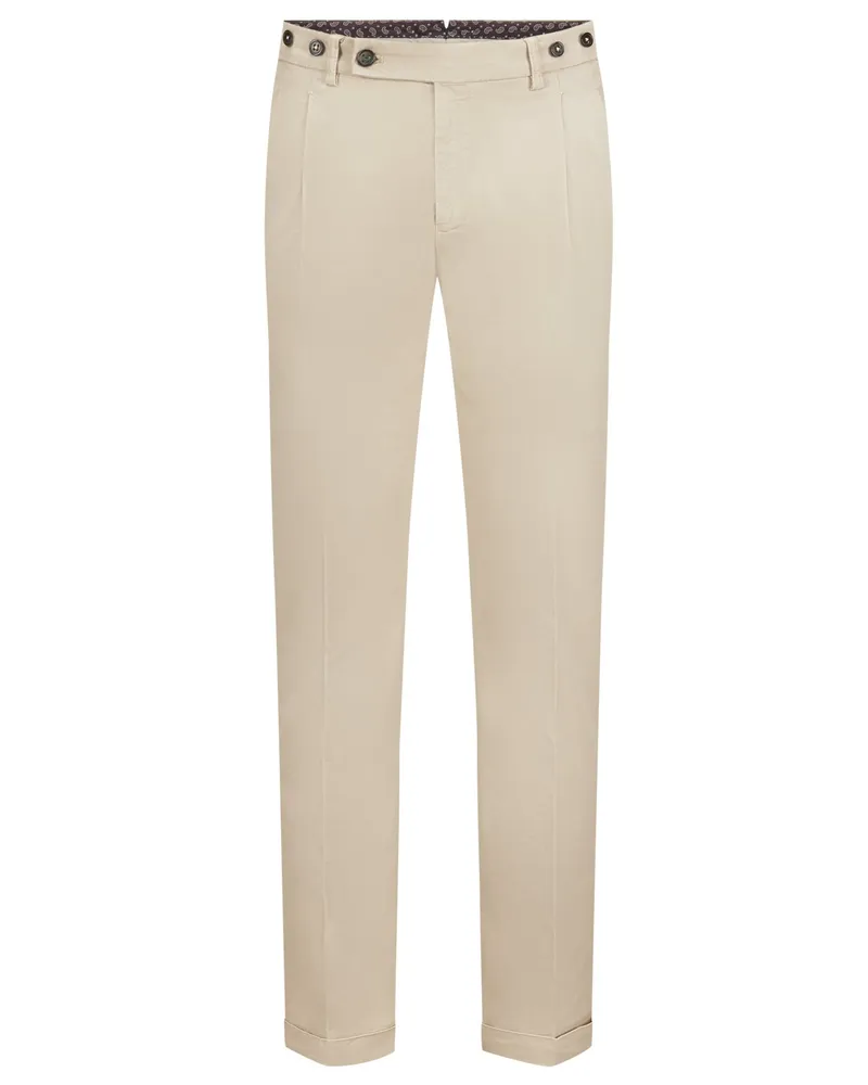 Berwich Chino in Stretch-Qualität mit doppelter Bundfalte und Umschlag Beige