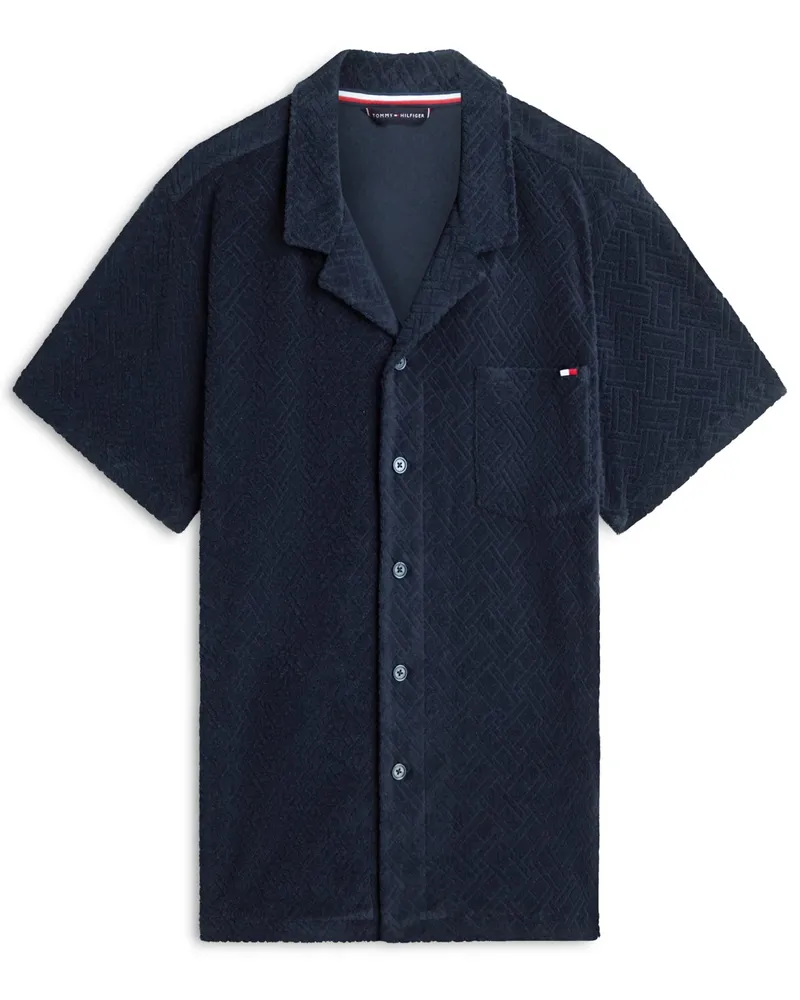 Tommy Hilfiger Frottee-Kurzarmhemd mit Brusttasche und Logo-Stickerei in Marine