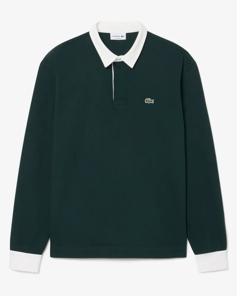 Lacoste Langarm-Poloshirt mit Kontrastbündchen, Relaxed Fit in Grün