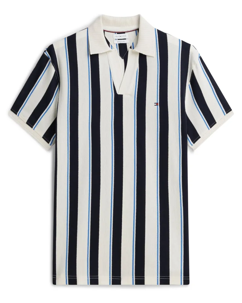 Tommy Hilfiger Strick-Poloshirt aus mercerisierter Baumwolle mit Streifenmuster in Blau