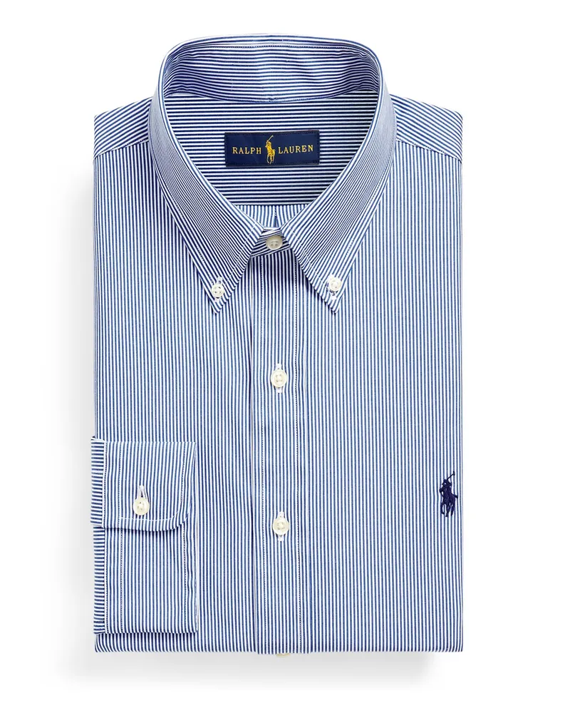 Ralph Lauren Stretch-Hemd mit Fineliner-Streifen  und Pony-Stickerei, Slim Fit in Blau