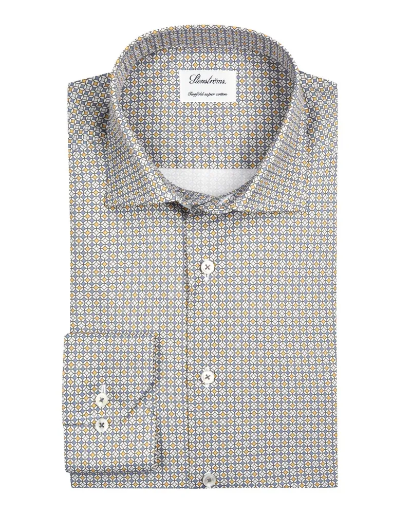 Stenströms Gemustertes Twill-Hemd aus Twofold Super Cotton, Slimline in Gelb