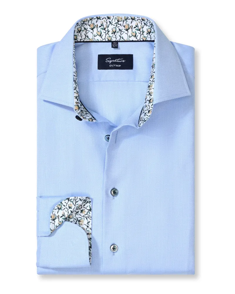 Olymp Signature, Tailored Fit, Baumwollhemd mit Struktur in Blau
