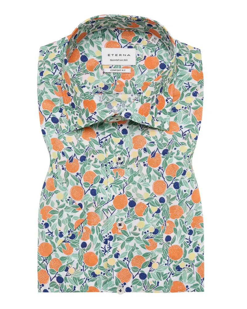 Eterna Kurzarmhemd aus Lyocell und Baumwolle mit Orangen-Print, Comfort Fit in Orange