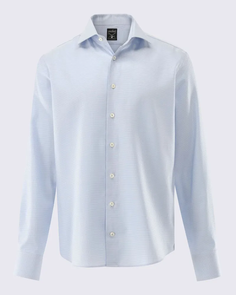 van Laack Baumwollhemd in Jersey-Qualität mit Pepitamuster, Slim Fit in Hellblau