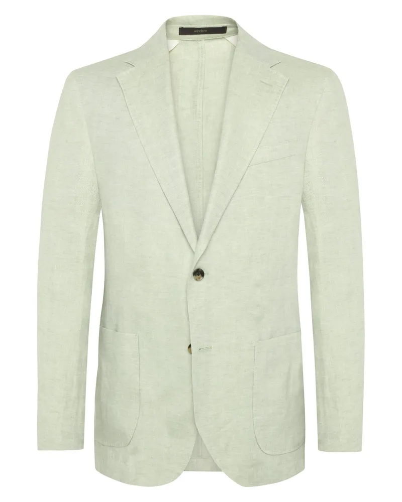 windsor. Ungefüttertes Leinensakko mit Fischgrät-Muster, Shaped Fit in Hellgrün