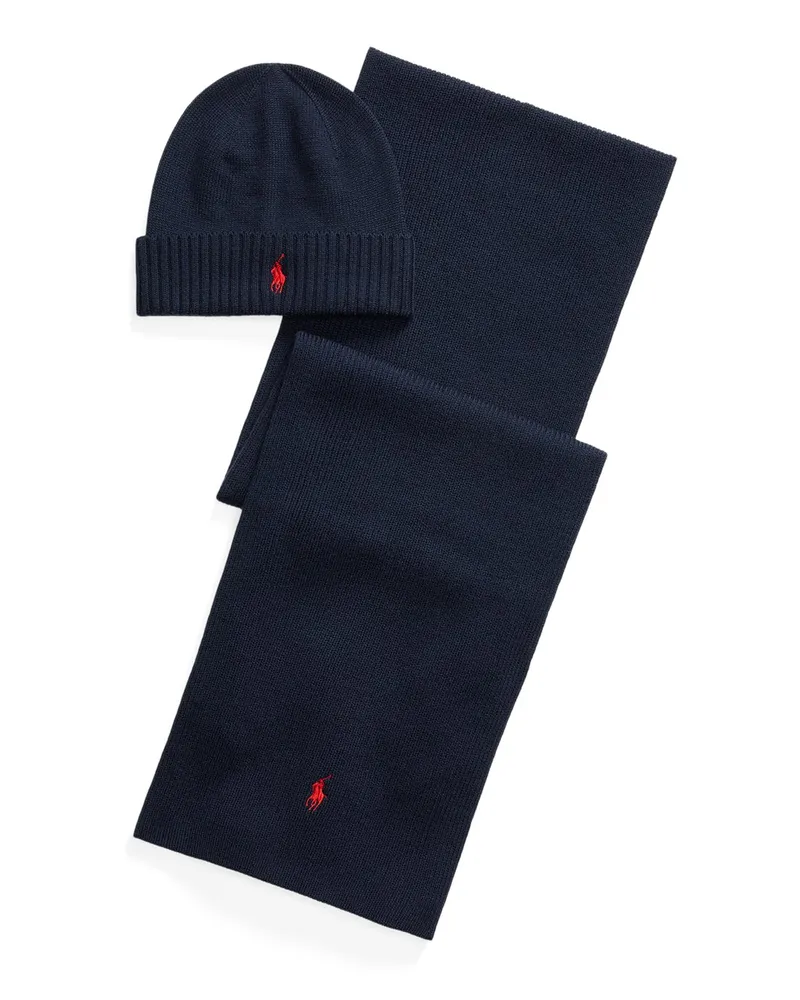 Ralph Lauren Set aus Mütze und Schal aus Wolle in Marine