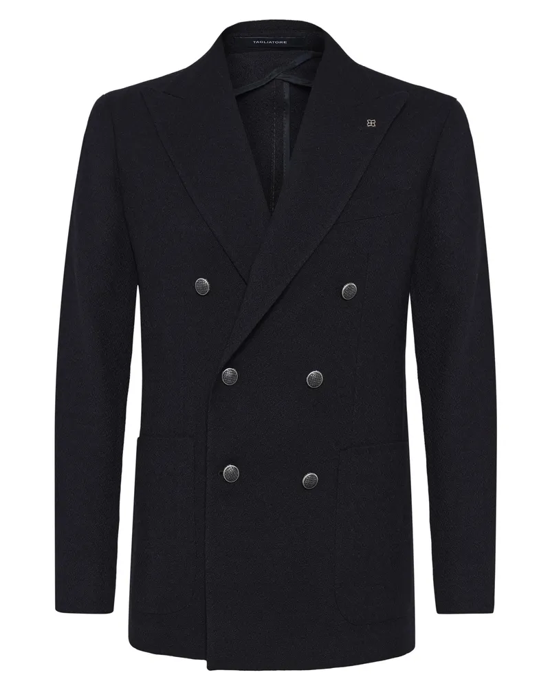 Tagliatore Zweireihiger Blazer mit aufgesetzten Taschen und Spitzfasson, Slim in Marine