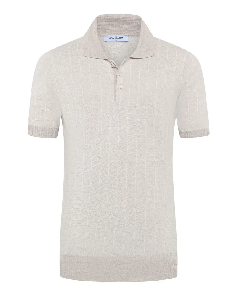 Gran Sasso Poloshirt mit Nadelstreifen aus einem Baumwolle-Leinen-Mix in Beige