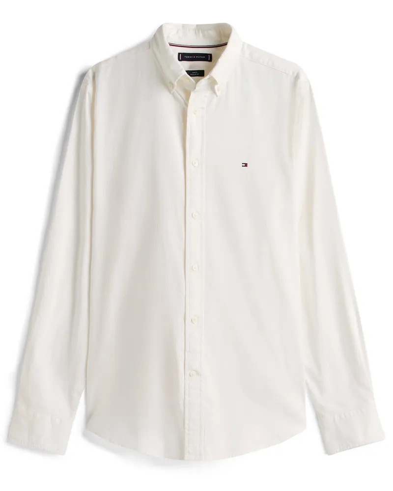 Tommy Hilfiger Unifarbenes THEFLEX Flanellhemd mit Button Down-Kragen in Offwhite