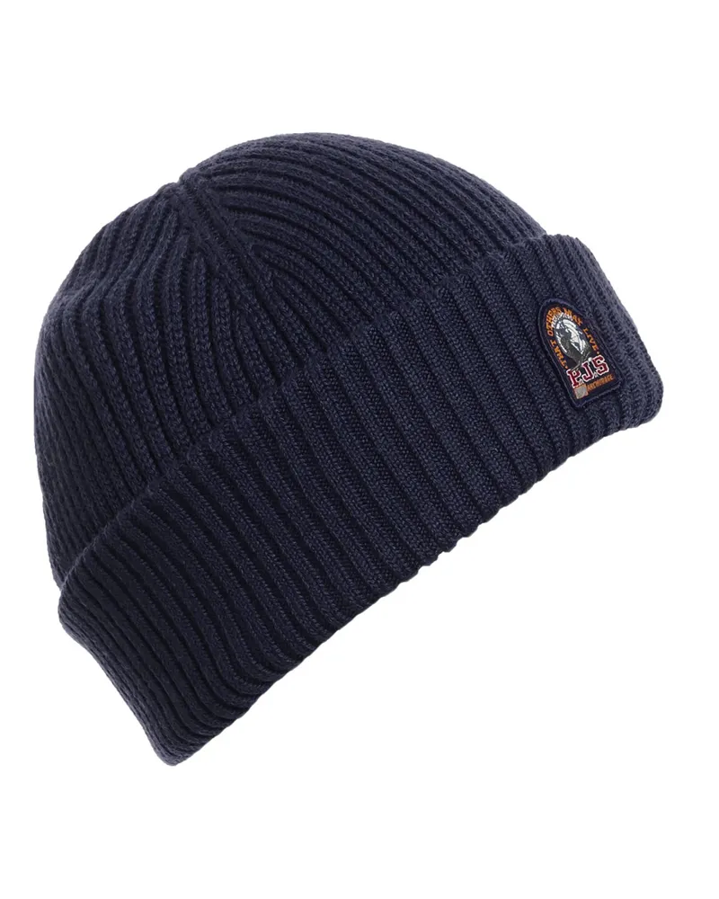 Parajumpers Strickmütze aus einem Merinowoll-Mix mit Logo-Aufnäher in Marine