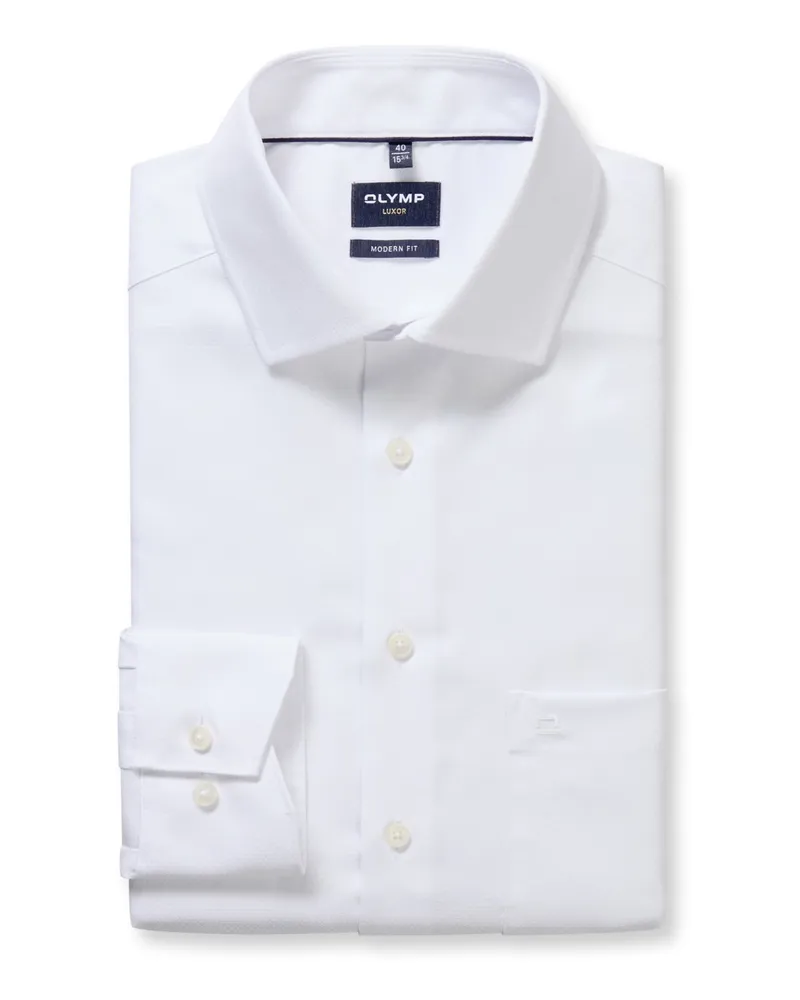 Olymp Luxor, Modern Fit, Strukturiertes Baumwollhemd mit Brusttasche in Weiß