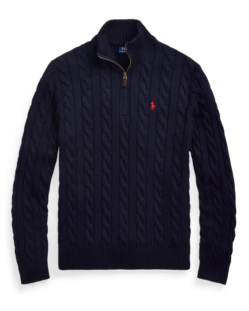 Ralph Lauren Zopfstrick-Troyer aus Baumwolle mit Poloreiter-Stickerei in Marine