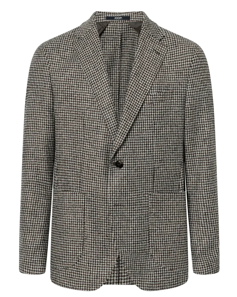 JOOP! Teilgefüttertes Sakko aus einem Woll-Mix mit Pepita-Muster, Slim Fit in Braun
