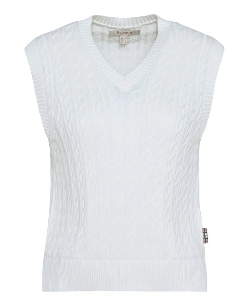 Barbour Damen-Pullunder Hartland in Zopfstrickmuster mit V-Ausschnitt in Weiß