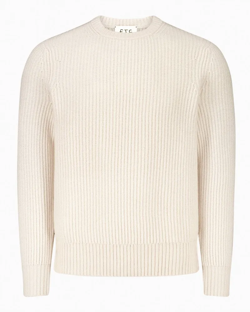 FTC Cashmere Softer Kaschmirpullover mit Rippstruktur in Offwhite