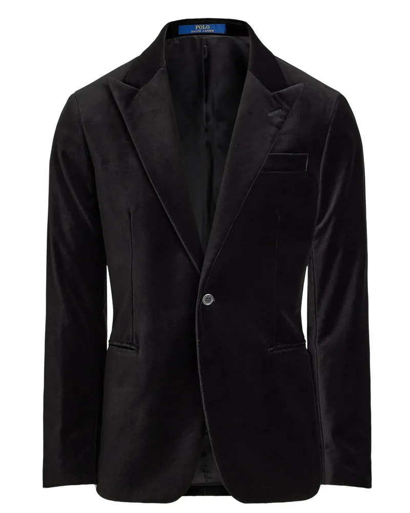 Ralph Lauren Festliches 1-Knopf Sakko aus Samt mit Spitzfasson, Regular Fit in Schwarz