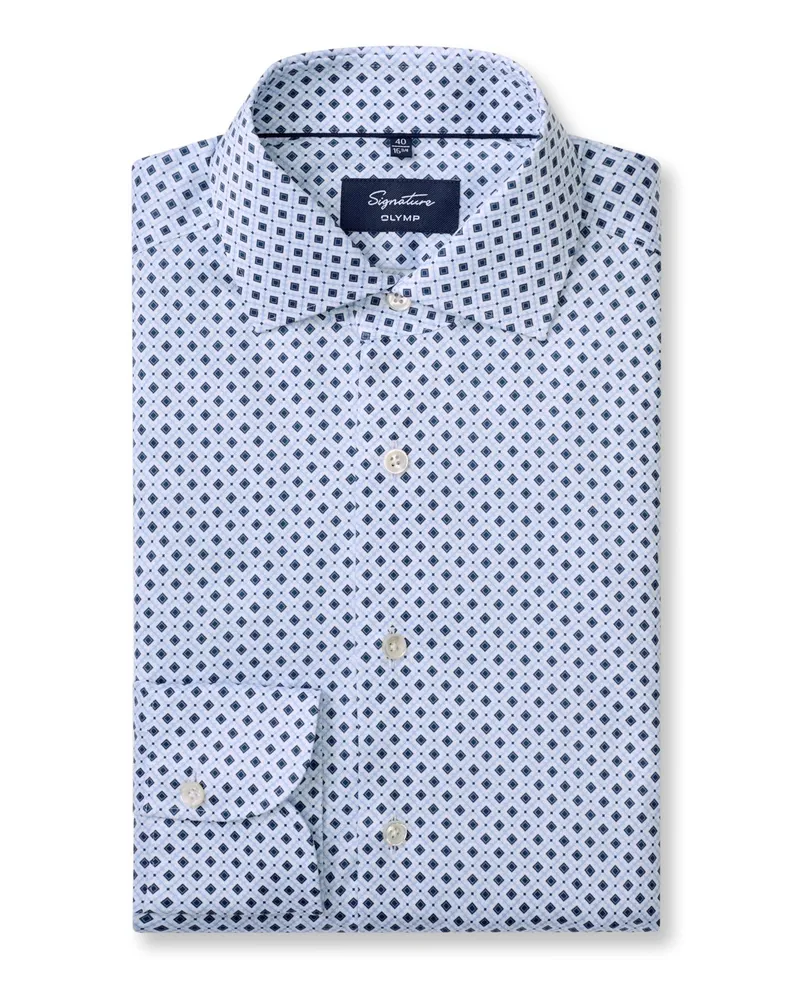 Olymp Signature, Tailored Fit, Baumwollhemd mit Print in Hellblau