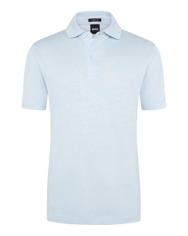 HUGO BOSS Unifarbenes Poloshirt aus einem Leinen-Baumwollmischgewebe in Hellblau