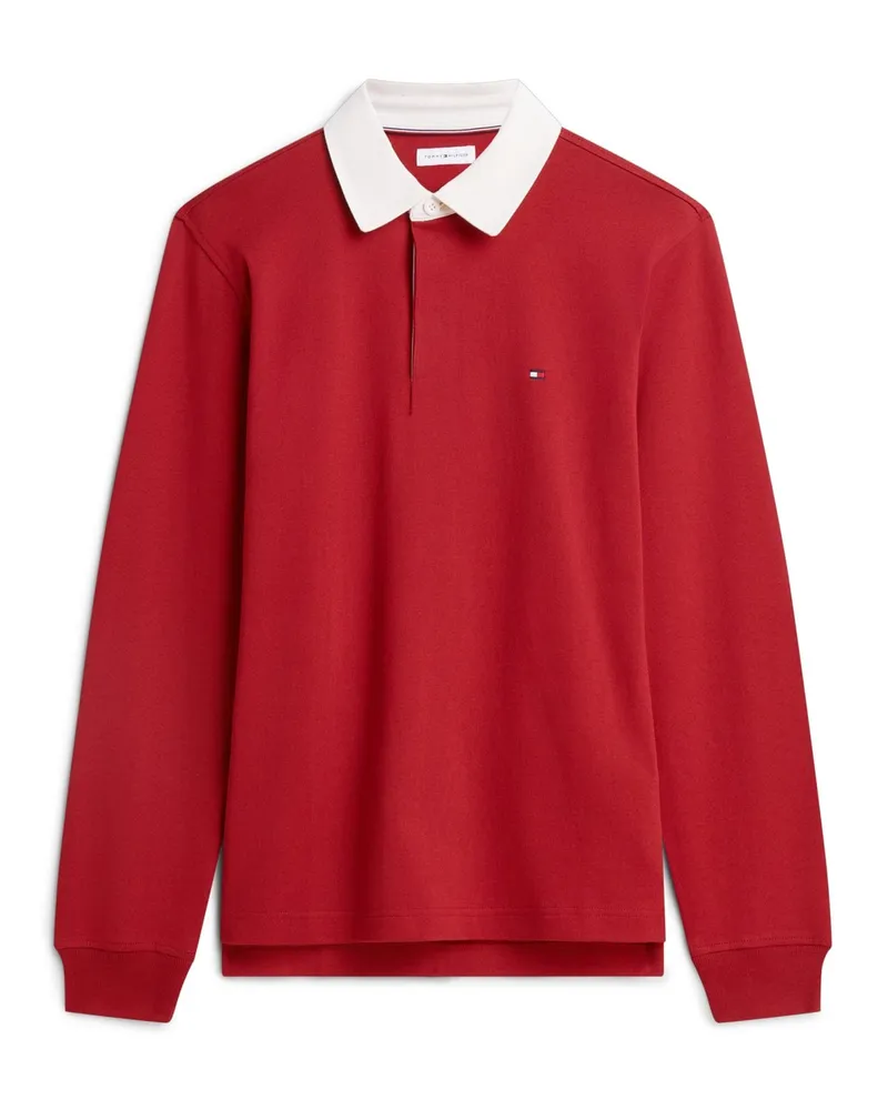 Tommy Hilfiger Rugbyshirt aus Baumwolle mit Logo-Stickerei in Rot