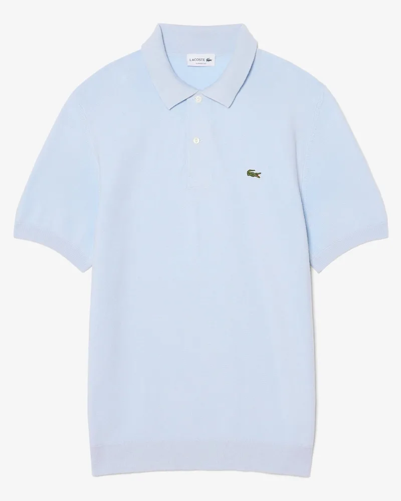 Lacoste Softes Strick-Poloshirt mit kleinem Krokodil-Aufnäher, Classic Fit in Hellblau