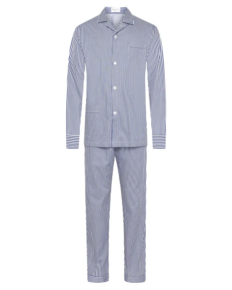 Novila Langer und glatter Pyjama Marco mit Streifen in Satin-Qualität in Marine