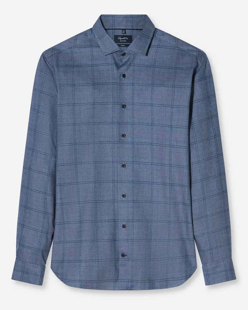 Olymp Signature, Tailored Fit, Hemd mit Check-Muster und Kaschmir in Blau