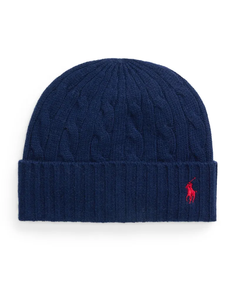 Ralph Lauren Mütze mit Zopfstrickmuster aus einem Wollgemisch in Marine