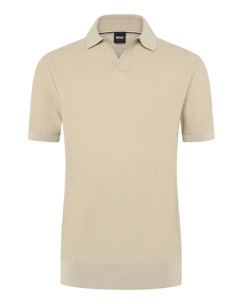 HUGO BOSS Poloshirt in Flechtstruktur mit Variokragen in Beige
