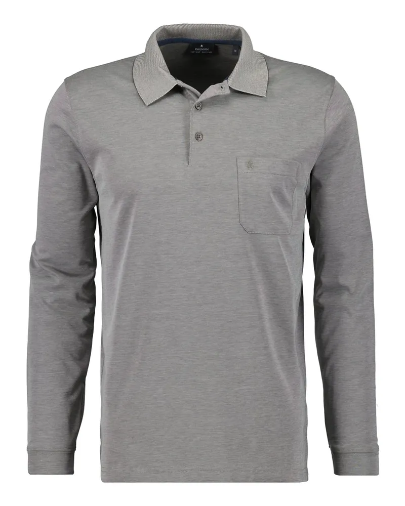 Ragman Langarm-Poloshirt in Piqué-Qualität mit Brusttasche, Easy Care in Silber