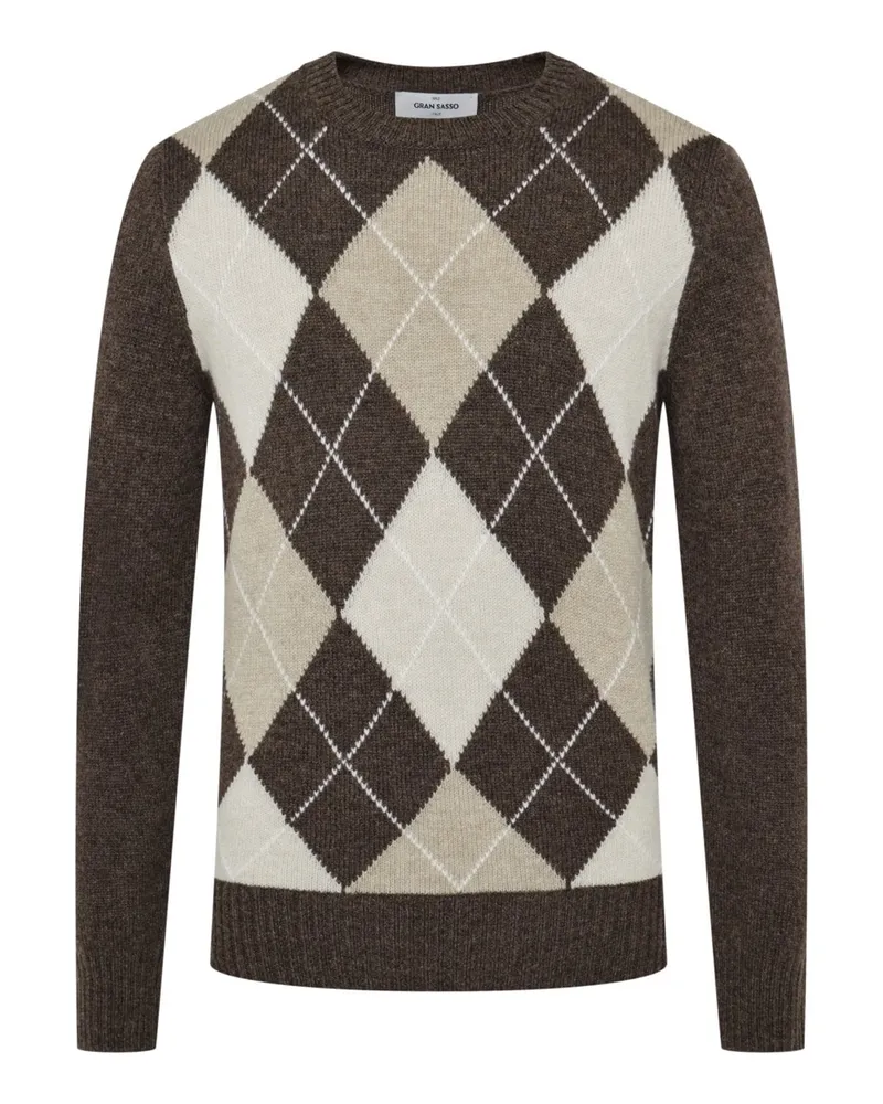 Gran Sasso Softer Rundhalspullover mit Argyle-Muster in Braun