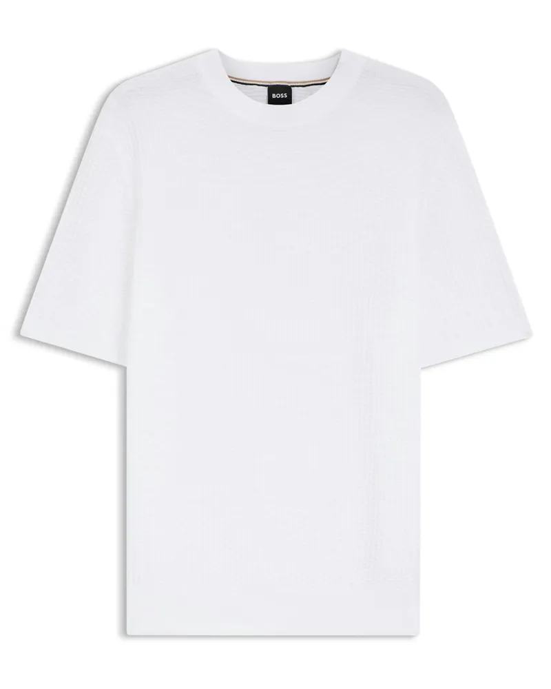 HUGO BOSS Strick-T-Shirt aus Baumwolle mit Rundhalsausschnitt in Weiß