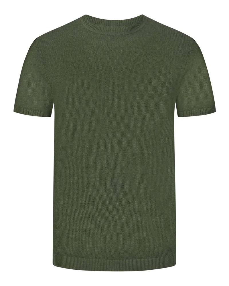 Tom Rusborg Leichtes Strick-T-Shirt mit frontseitiger Reiskornstruktur in Oliv