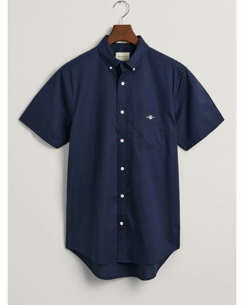 Gant Kurzarmhemd mit Brusttasche und Logo-Stickerei, Regular Fit in Marine