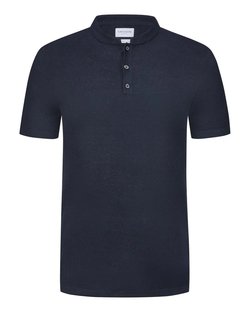 Tom Rusborg Feinstrickshirt mit Serafino-Kragen in Marine