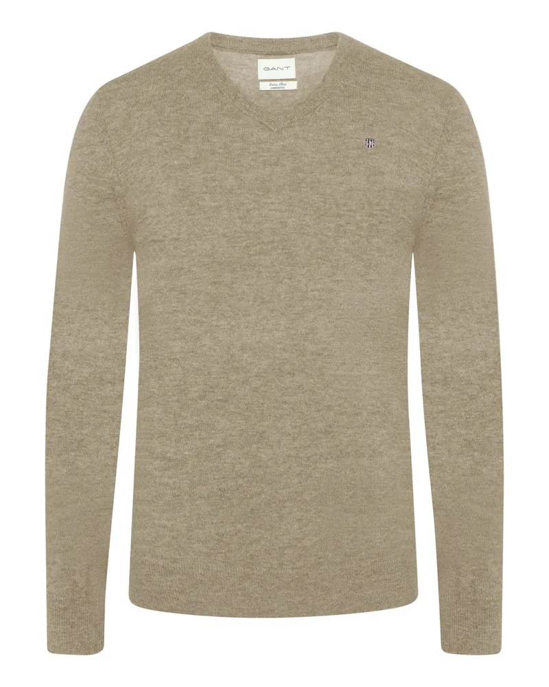 Gant Softer Pullover aus extrafeiner Lammwolle mit V-Ausschnitt in Beige