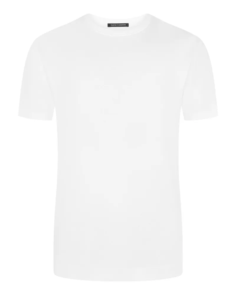 Trusted Handwork Unifarbenes Basic T-Shirt aus Pima-Baumwolle mit O-Neck in Weiß